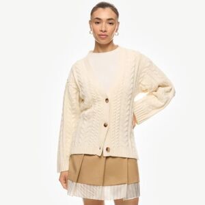 Marissa Webb Cream Cable Knit Chunky Cardigan Sweater Size S